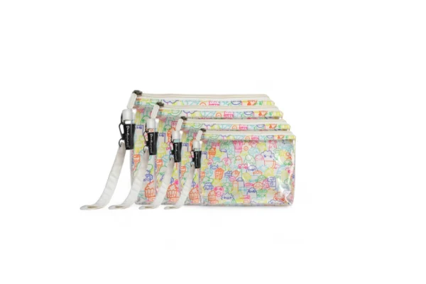 White Multicolor Designer Pouch Set