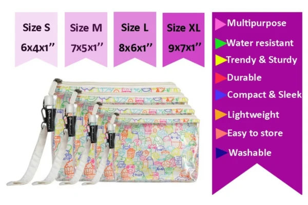 White Multicolor Designer Pouch Set