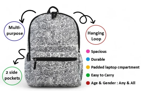 Space Black & White Designer Backpack
