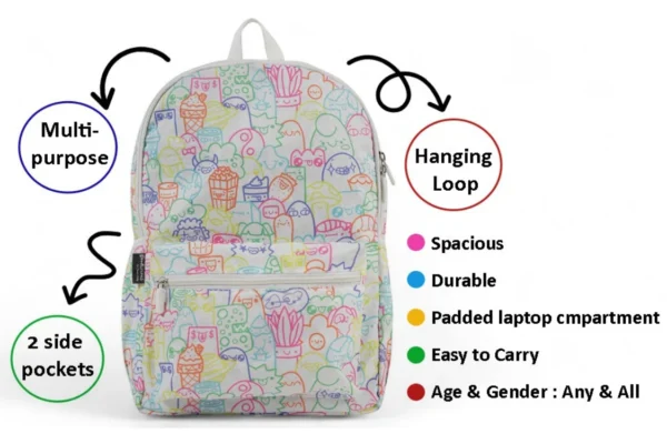 White Multicolor Designer Backpack