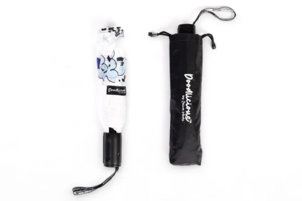 White Sun, Rain, Cloud & Thunder Designer 3 Fold Umbrella