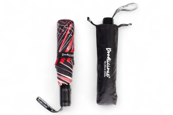 Red Black Designer 3 Fold Umbrella