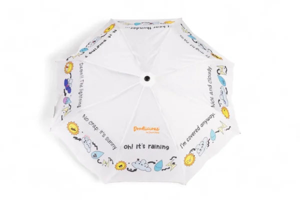 White Sun, Rain, Cloud & Thunder Designer 3 Fold Umbrella