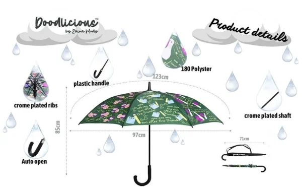 White Sun, Cloud, Rain & Thunder Designer Tall Umbrella